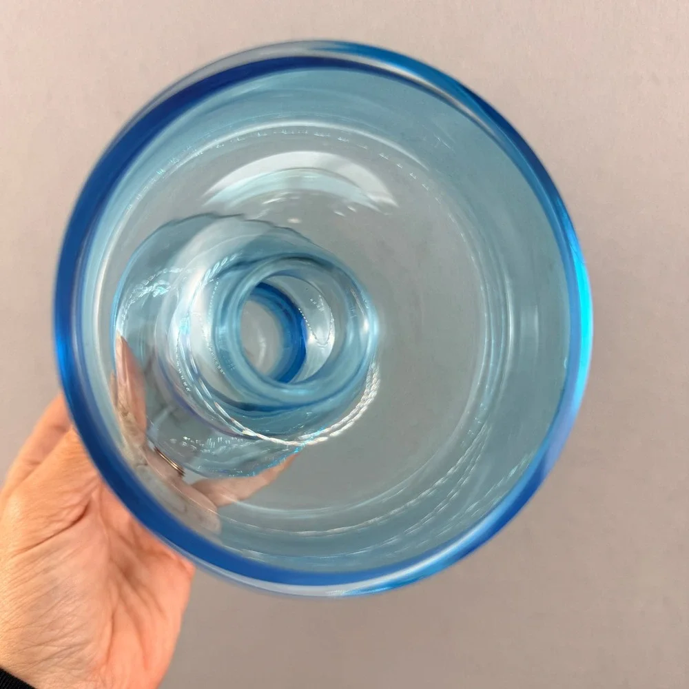 Vtg Scandinavian Blue‎ Glass Vase – Nuutajärvi Geometric Oiva Toikka Style